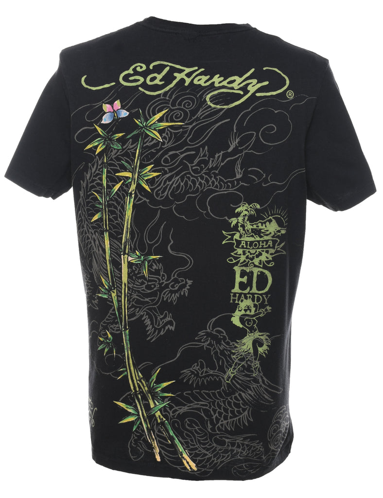 Floral Ed Hardy Y2K Multi-Colour Printed T-shirt - L
