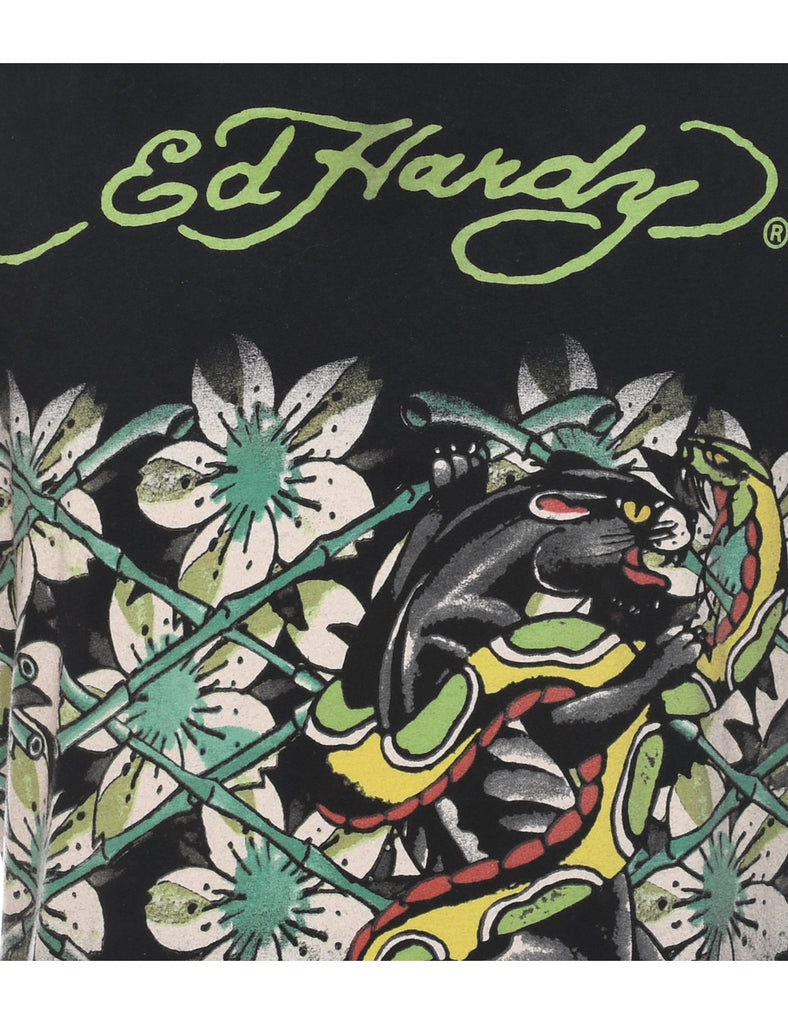 Floral Ed Hardy Y2K Multi-Colour Printed T-shirt - L