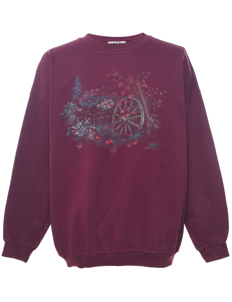 Floral Print Purple 1990s Sweatshirt - L