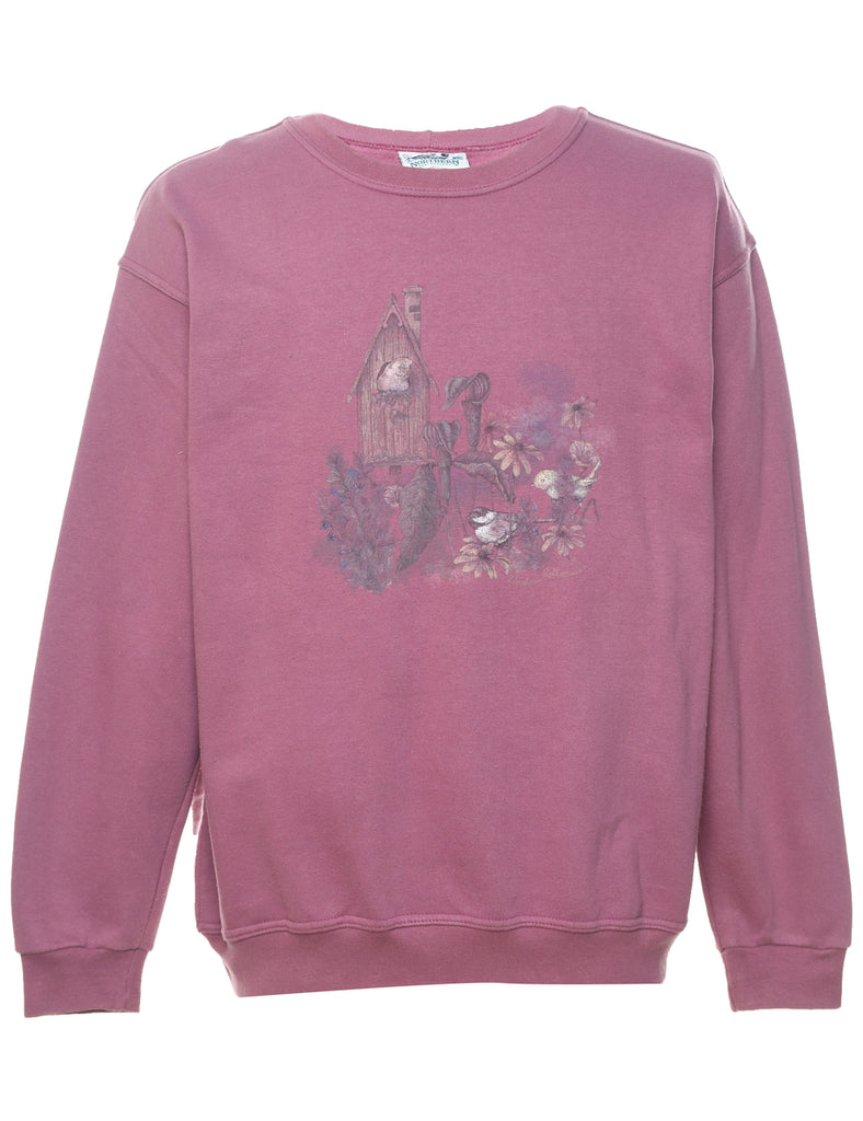 Floral Printed 1990s Sweatshirt - M