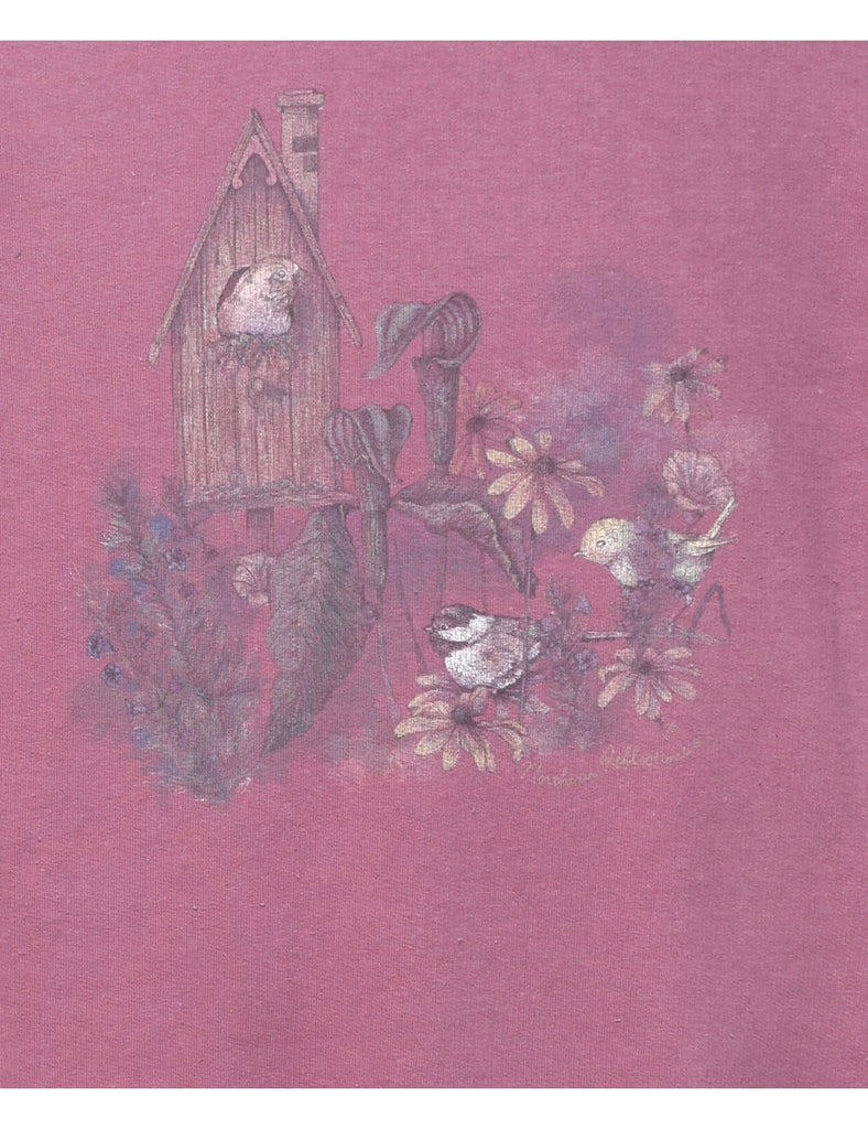 Floral Printed 1990s Sweatshirt - M