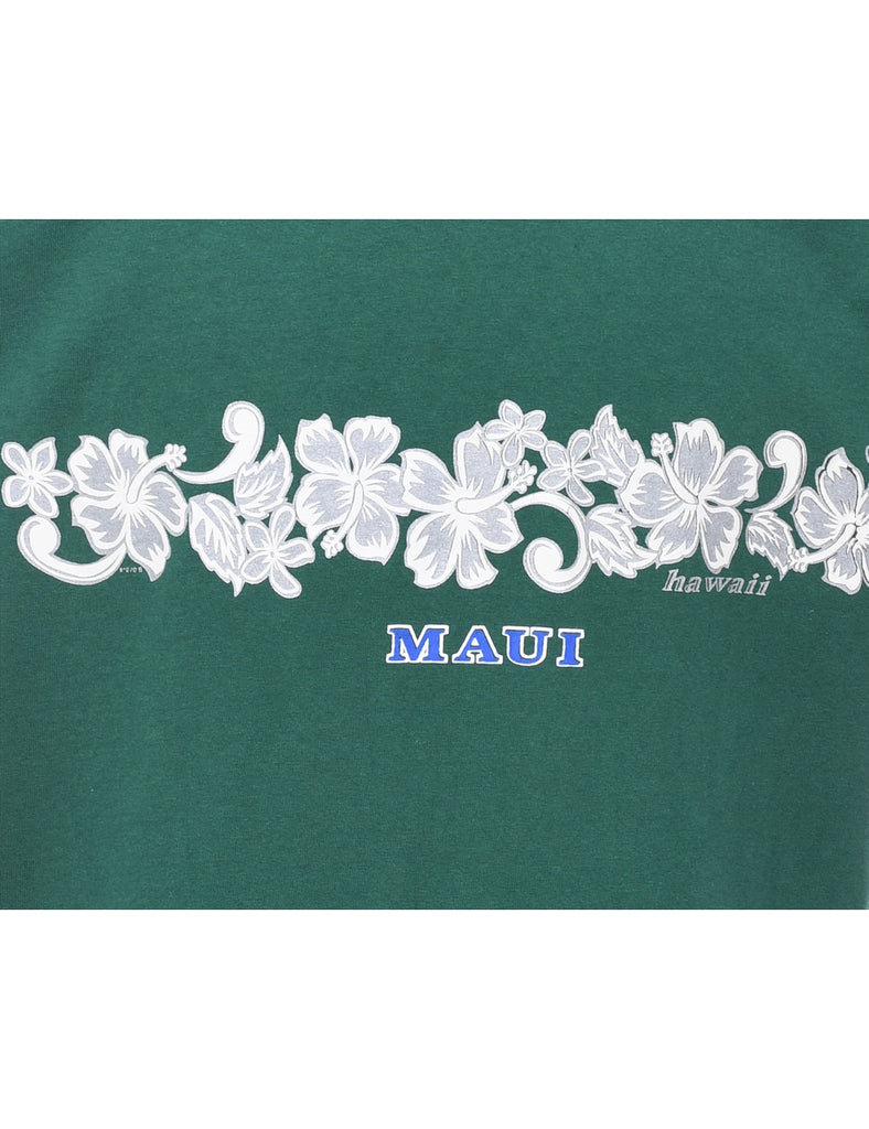Floral Printed Dark Green T-shirt - XL