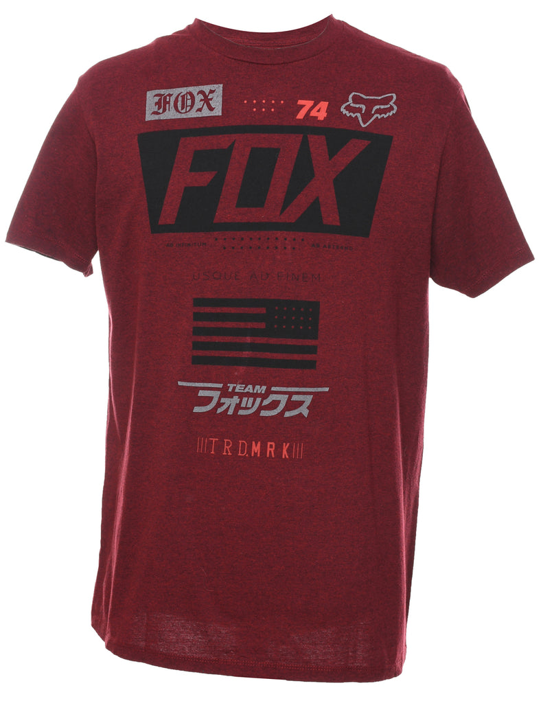 Fox Printed Maroon T-shirt - L
