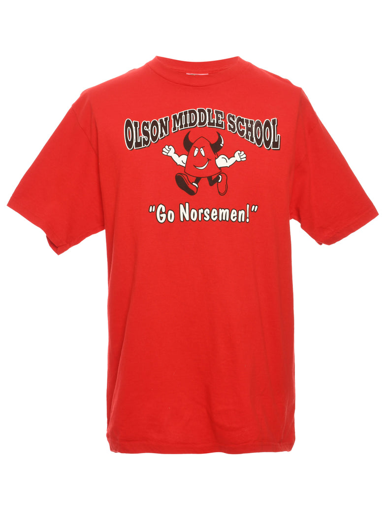 Fruit of the Loom Printed Red T-shirt - L