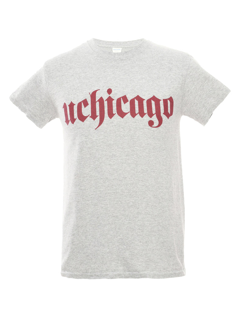 Gildan Grey & Maroon Printed T-shirt - S