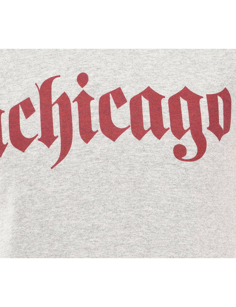 Gildan Grey & Maroon Printed T-shirt - S