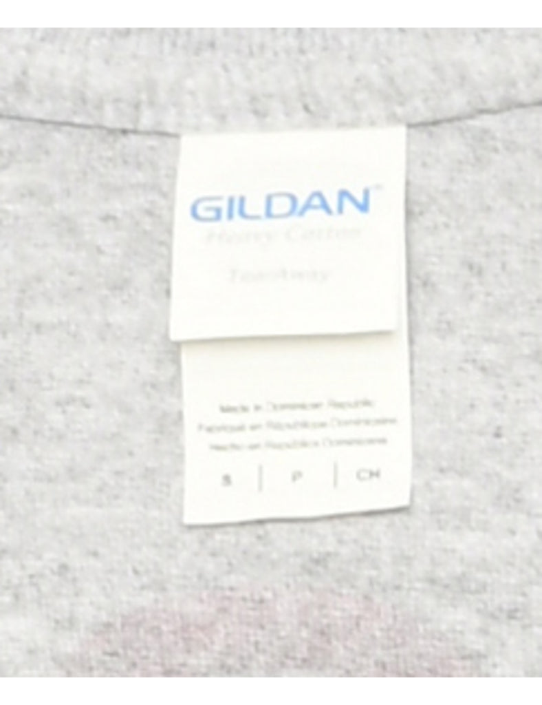 Gildan Grey & Maroon Printed T-shirt - S