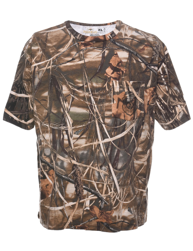 Green & Brown Camouflage Design T-Shirt - XL