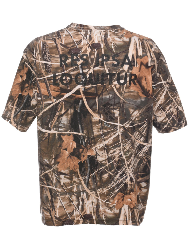 Green & Brown Camouflage Design T-Shirt - XL