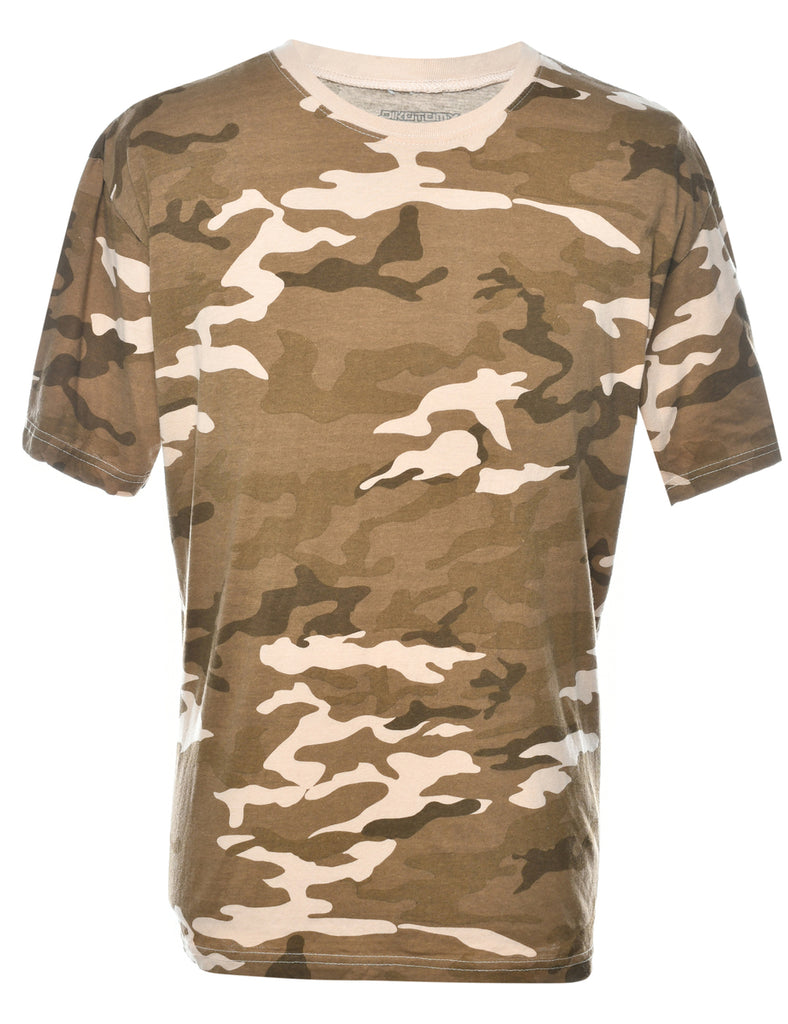 Green & Cream Camouflage Printed T-shirt - XL