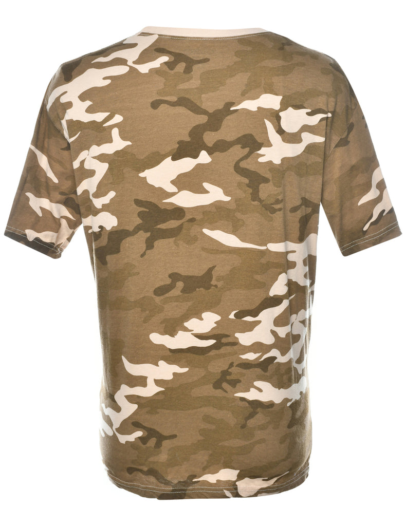 Green & Cream Camouflage Printed T-shirt - XL
