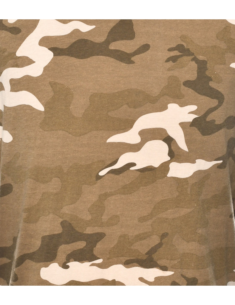 Green & Cream Camouflage Printed T-shirt - XL