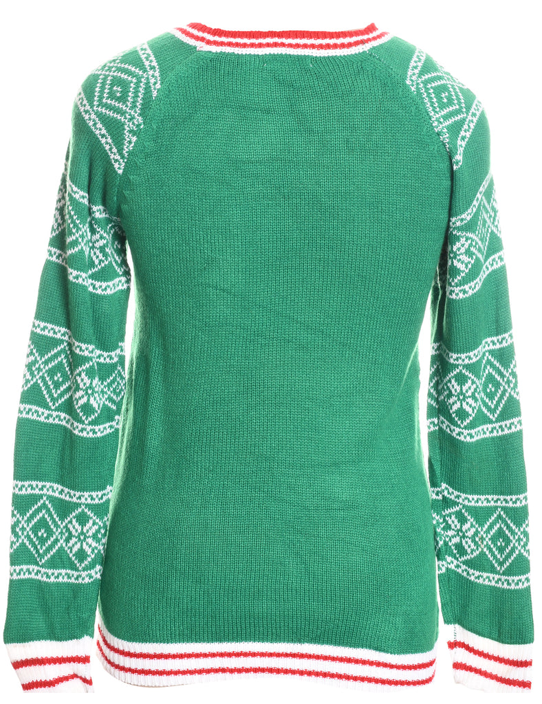 Green Nordic Reindeer Christmas Jumper - M