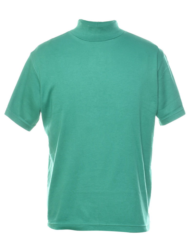 Green Plain High Neck T-shirt - M