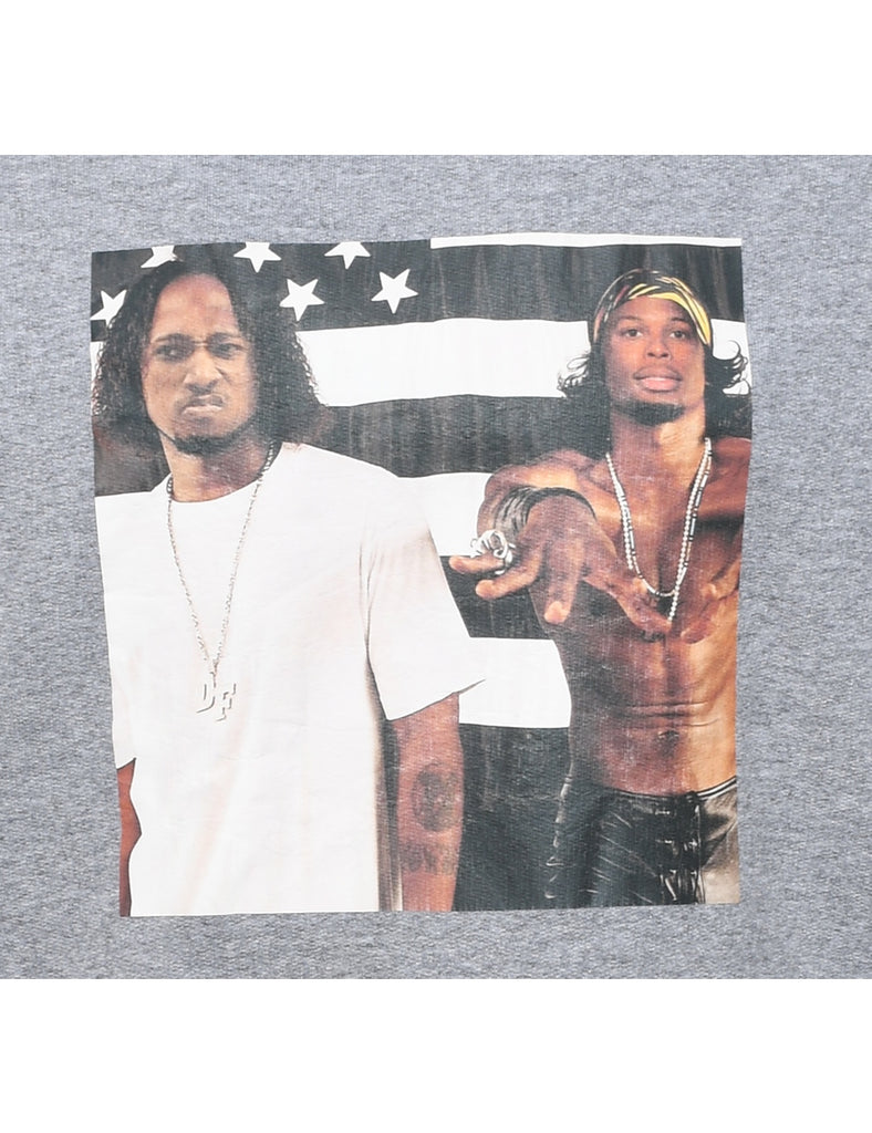 Grey 1990s Outkast Printed Hoodie - M