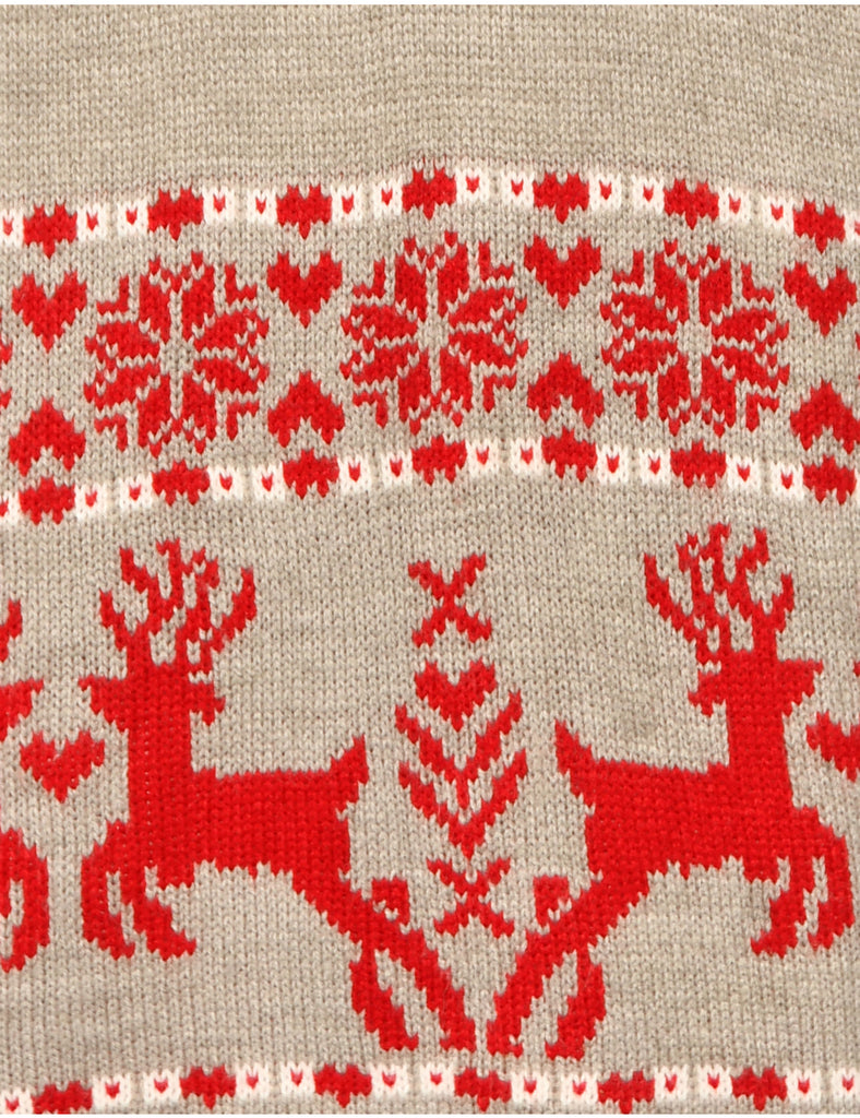 Grey & Red Nordic Jumper - M