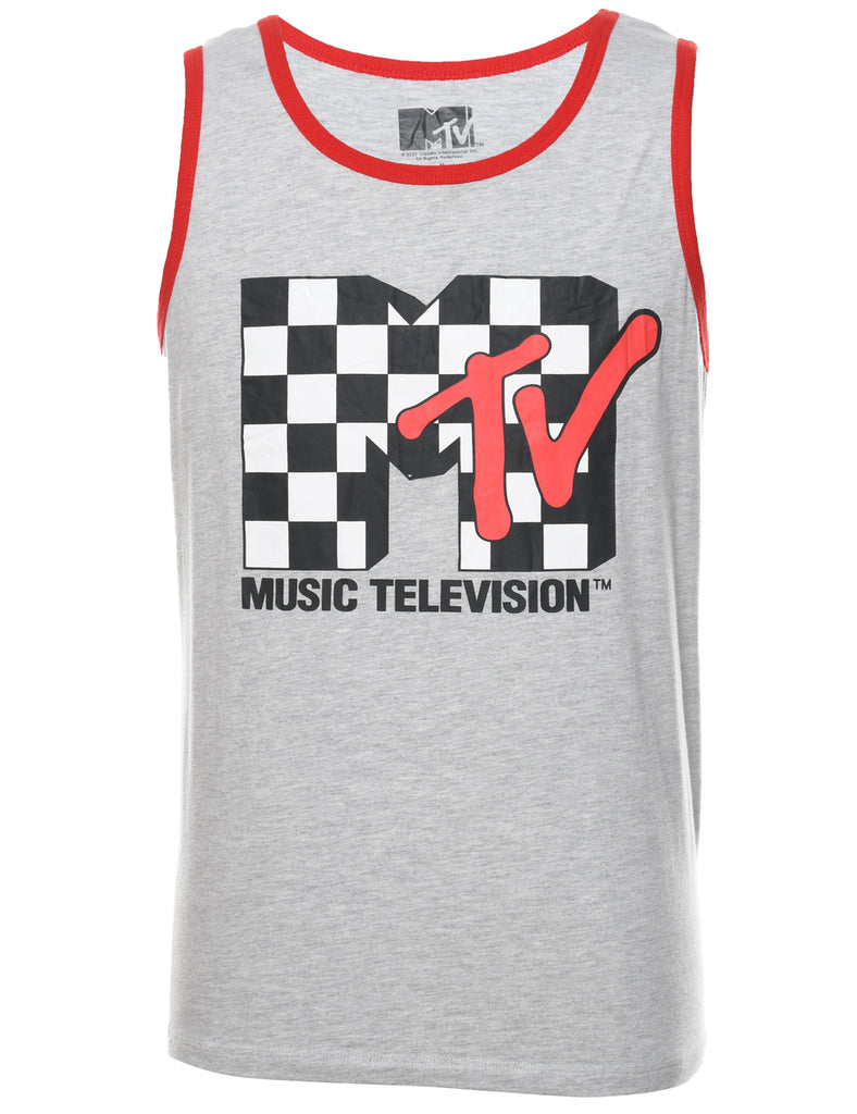 Grey, Red & White 1990s MTV Vest - M