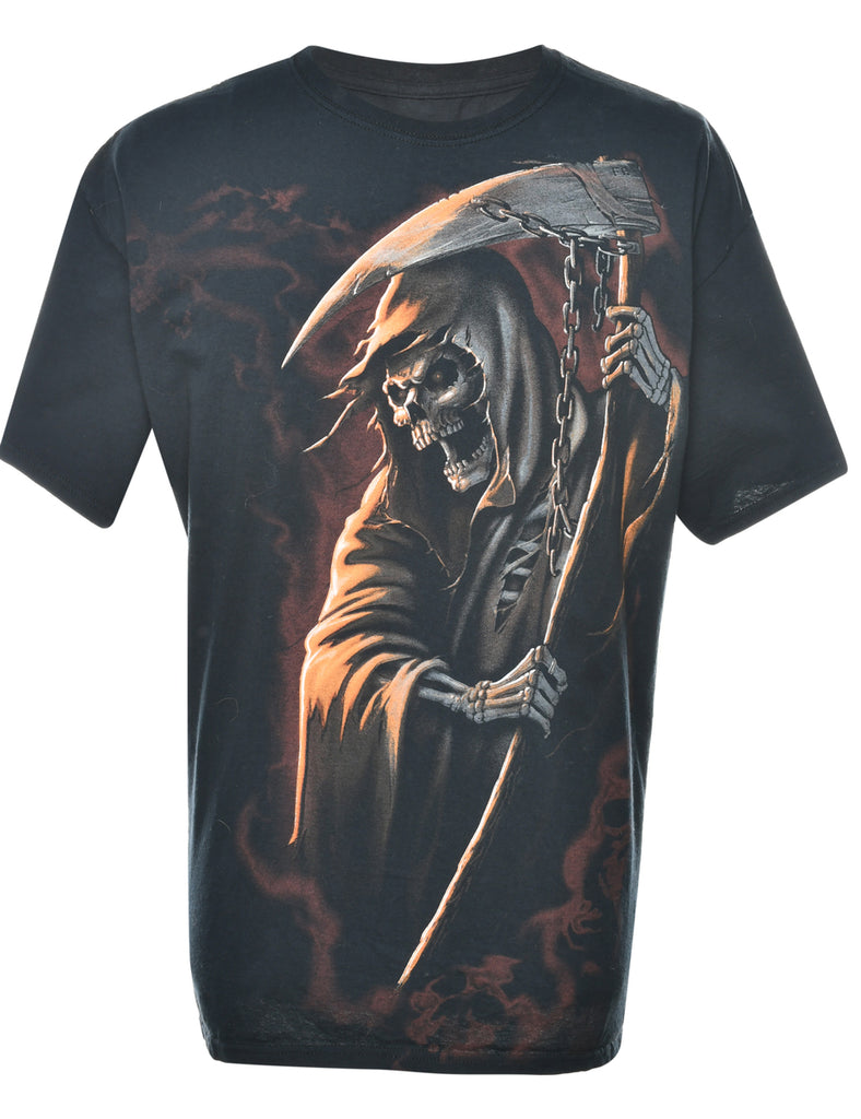 Grim Reaper Printed Black T-shirt - L