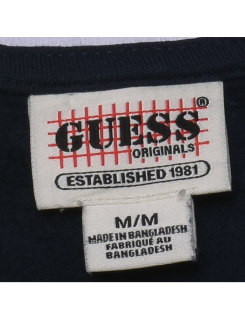 Guess Navy & White Y2K Sweatshirt - M