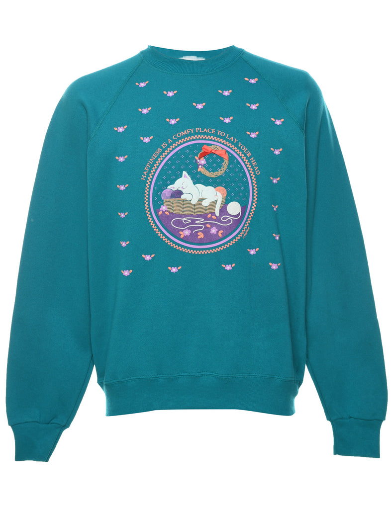 Happiness Is A Comfy Place To Lay Your Head Printed Sweatshirt - L