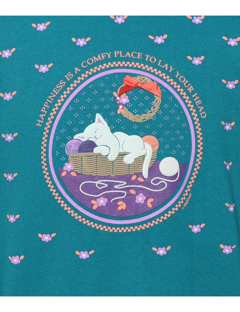 Happiness Is A Comfy Place To Lay Your Head Printed Sweatshirt - L