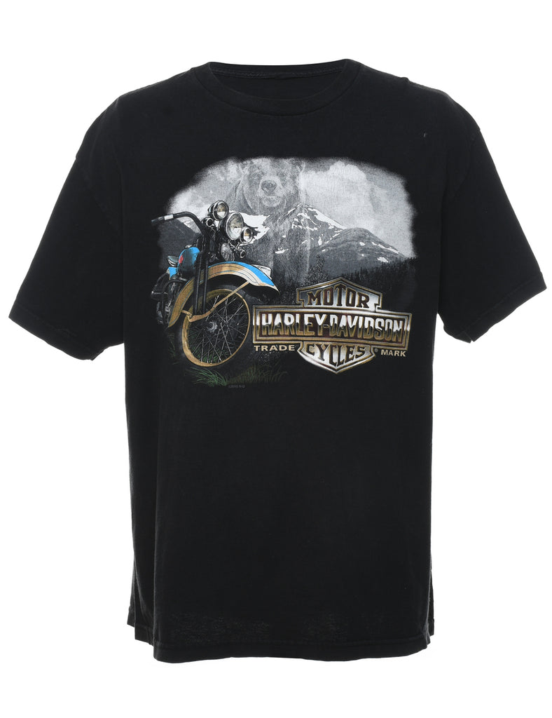 Harley Davidson Black Graphic Printed T-shirt - XL