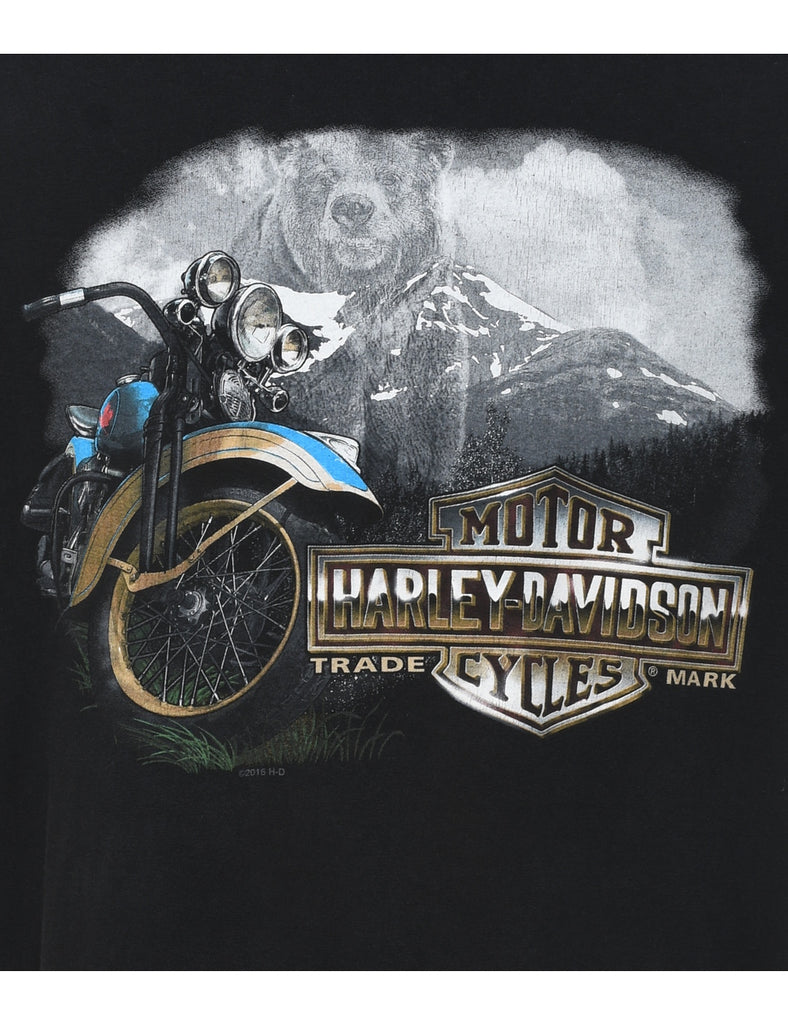 Harley Davidson Black Graphic Printed T-shirt - XL