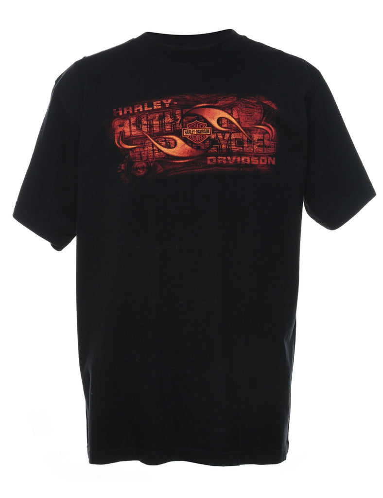 Harley Davidson Black & Orange Printed T-shirt - XL