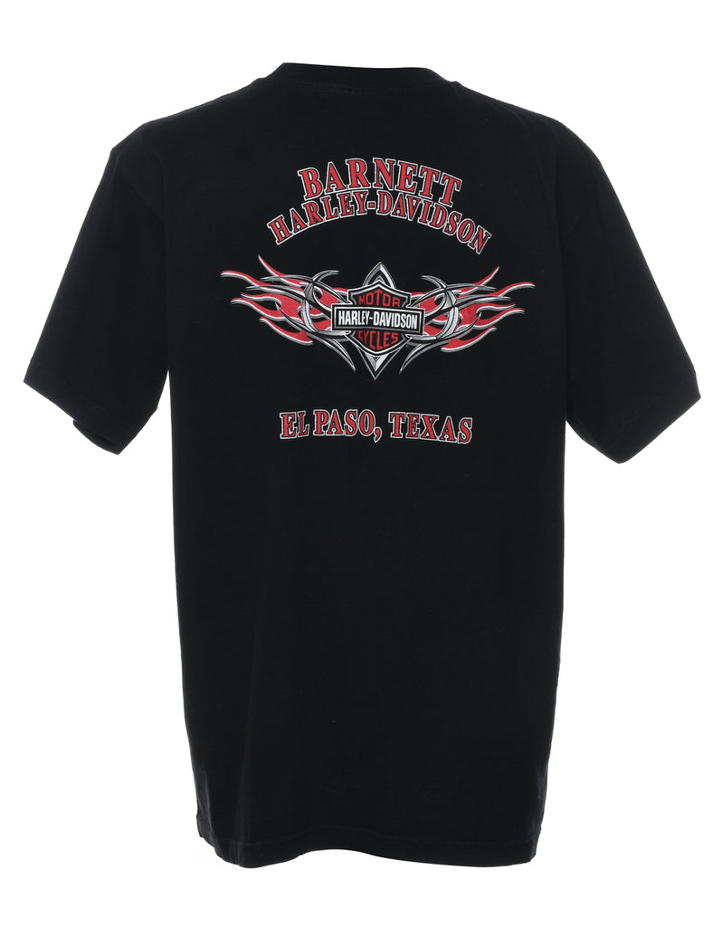 Harley Davidson Black & Orange Printed T-shirt - XL