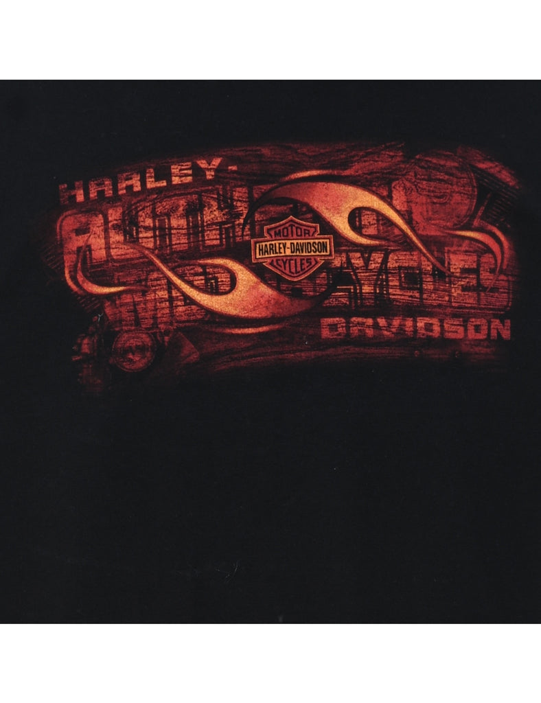 Harley Davidson Black & Orange Printed T-shirt - XL