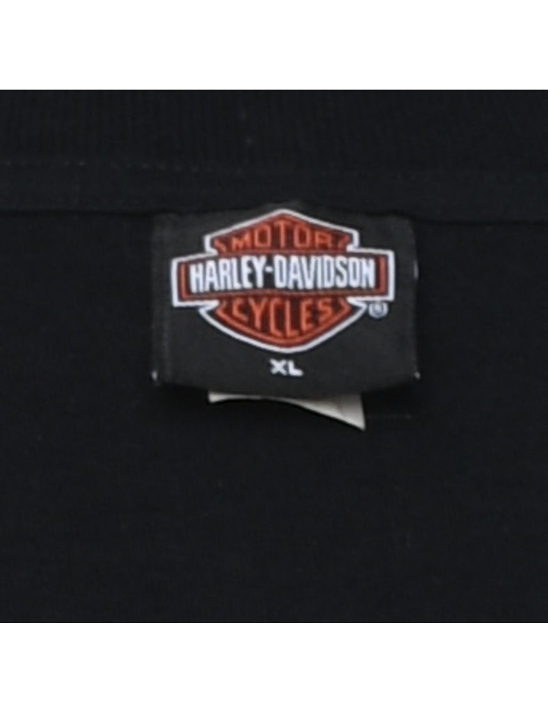 Harley Davidson Black & Orange Printed T-shirt - XL