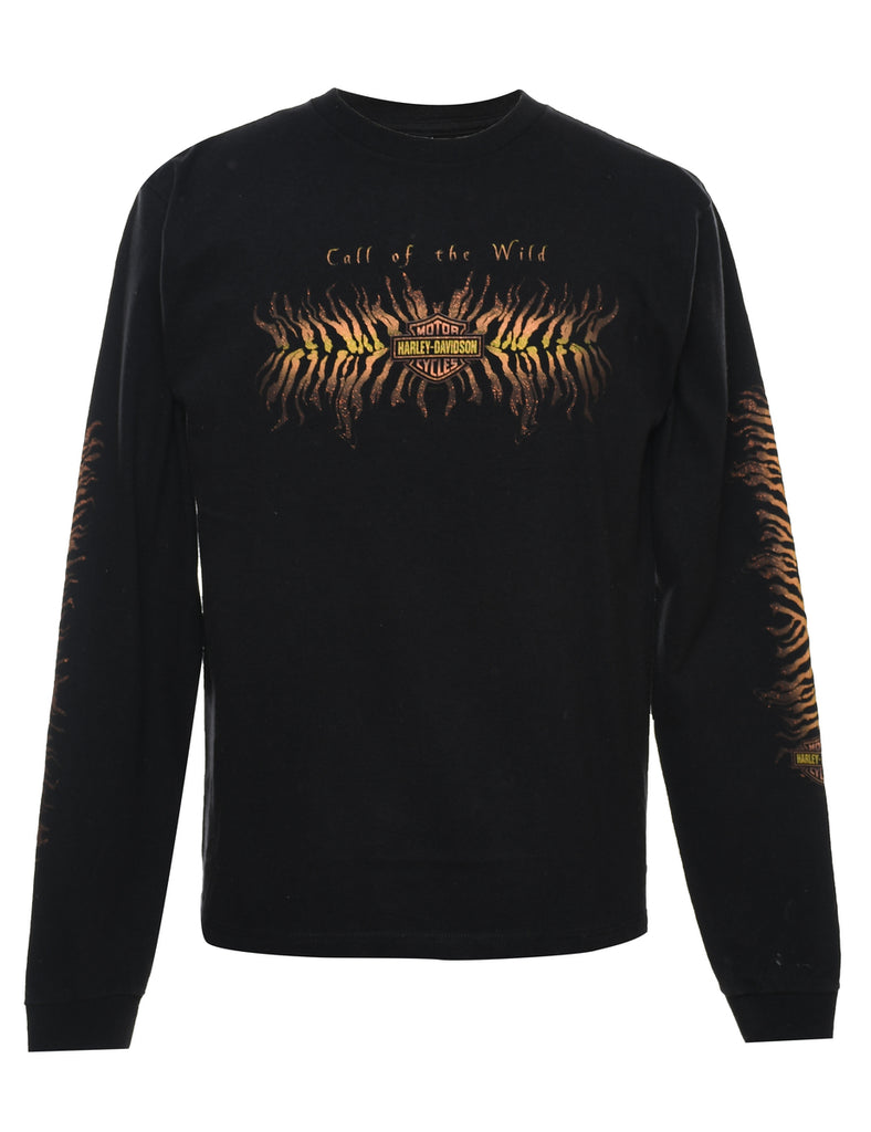 Harley Davidson Black & Orange Tiger Print T-shirt - M