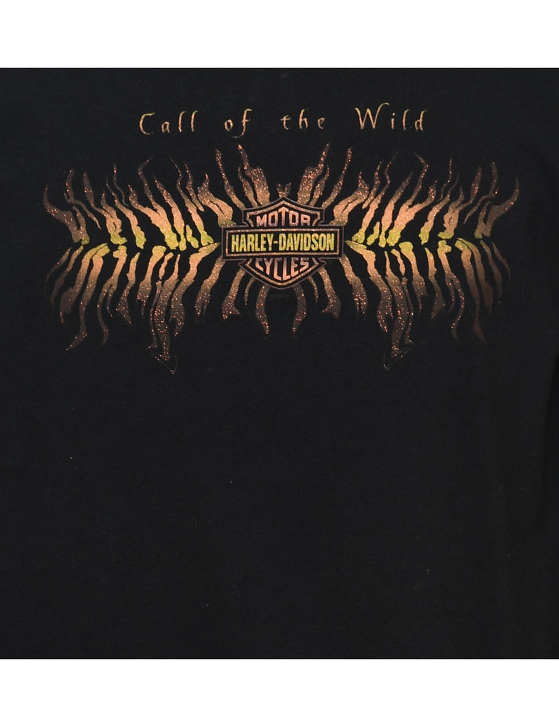 Harley Davidson Black & Orange Tiger Print T-shirt - M