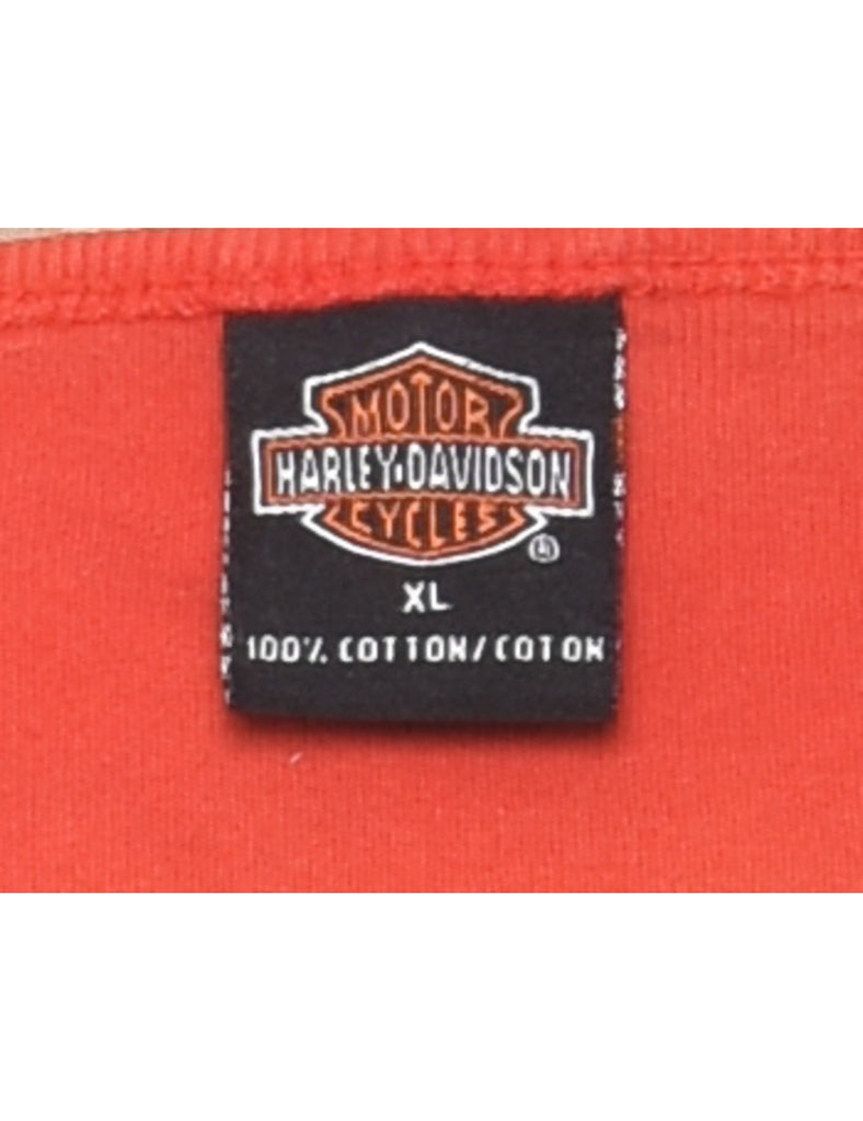 Harley Davidson Black & Orange Y2K Long Sleeve Tie Dye T-shirt - XL