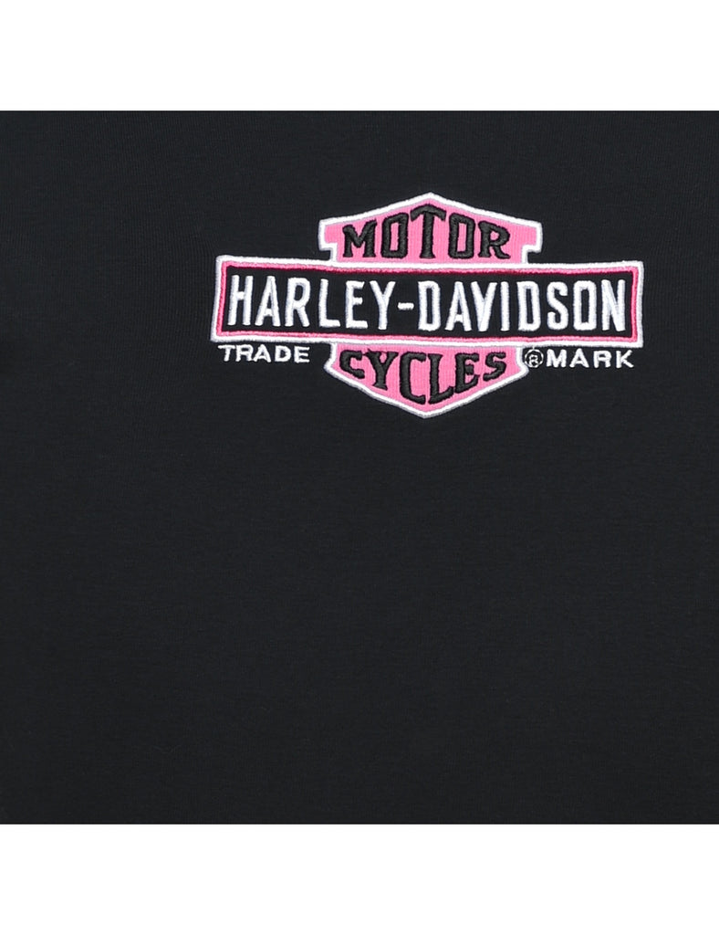 Harley Davidson Black & Pink Y2K High Neck Top - S