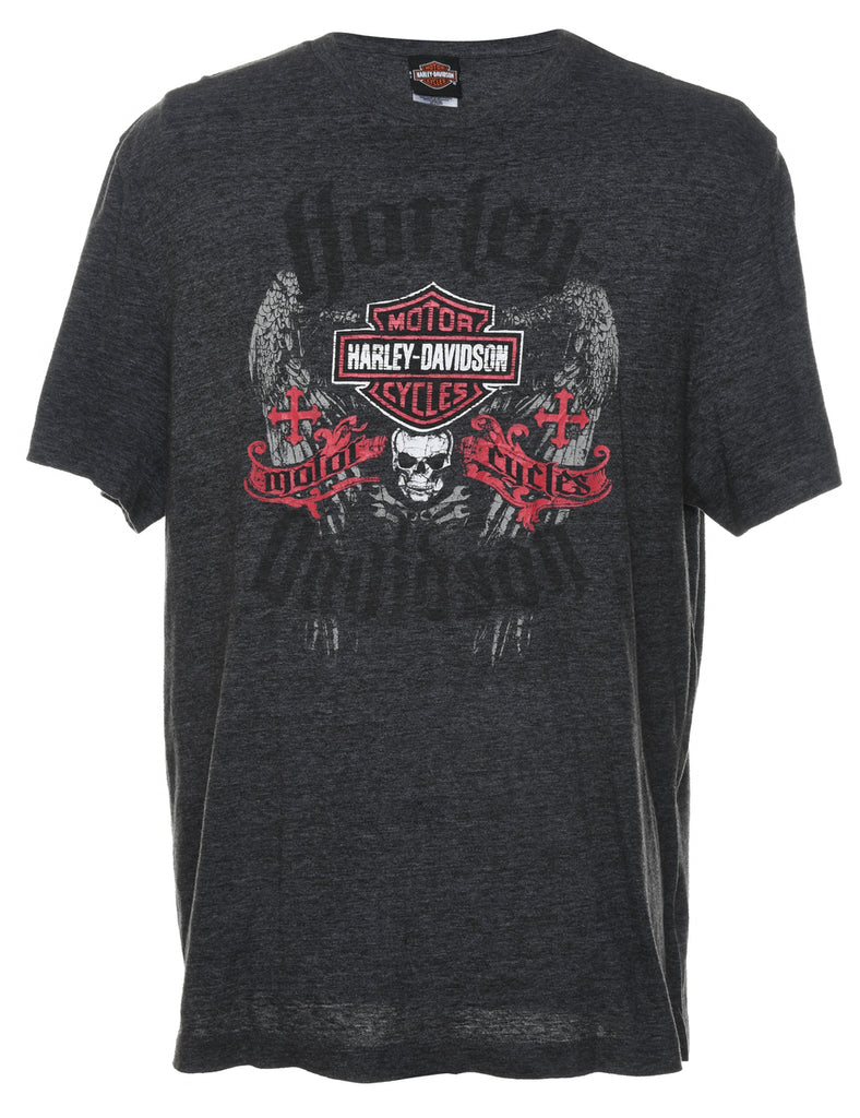 Harley Davidson Black & Red Printed T-shirt - XL