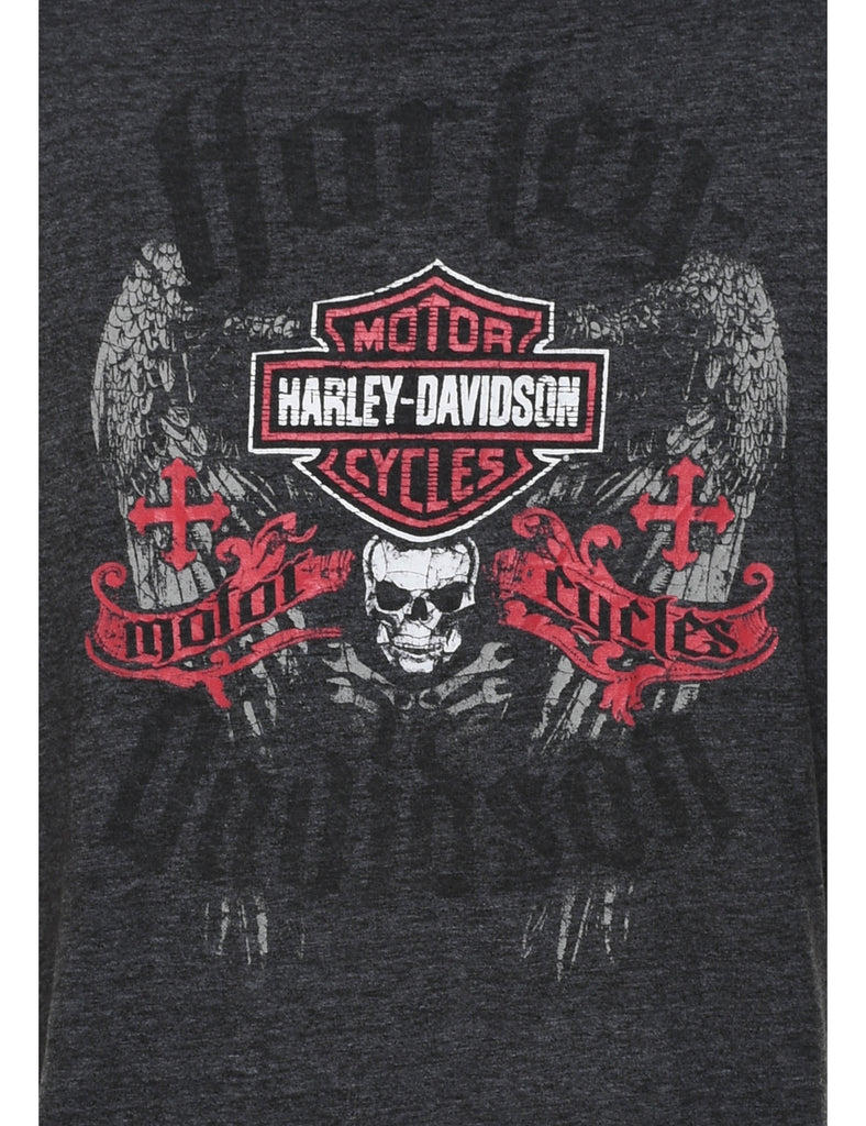Harley Davidson Black & Red Printed T-shirt - XL