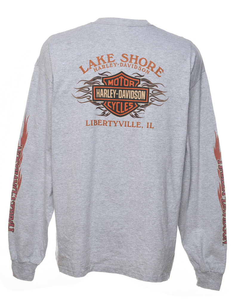 Harley Davidson Light Grey & Orange Printed T-Shirt - XL
