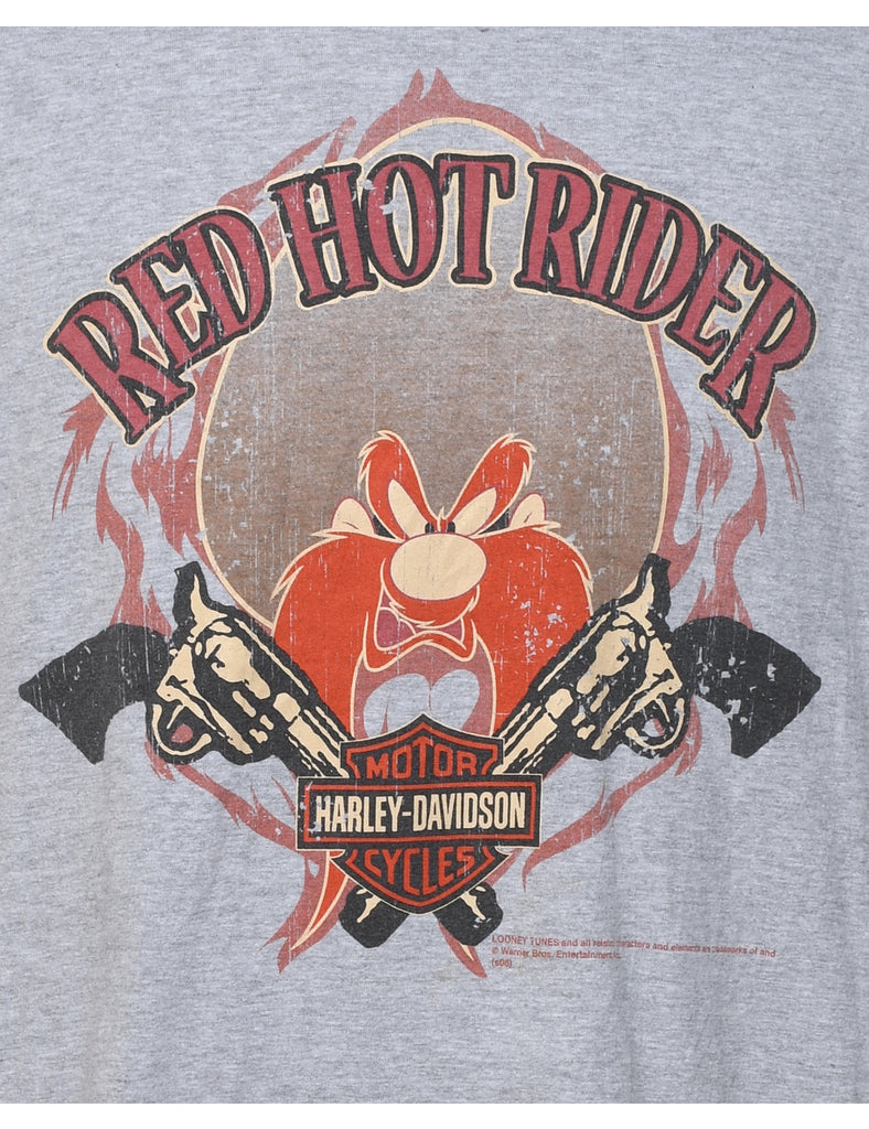 Harley Davidson Light Grey & Orange Printed T-Shirt - XL
