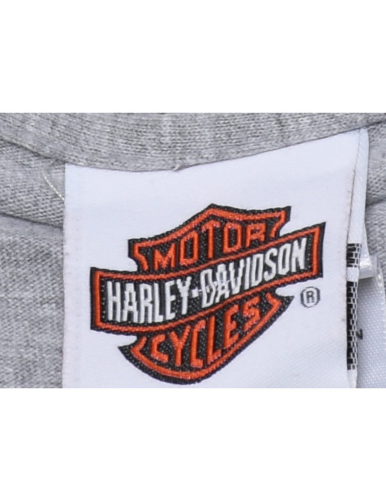 Harley Davidson Light Grey & Orange Printed T-Shirt - XL