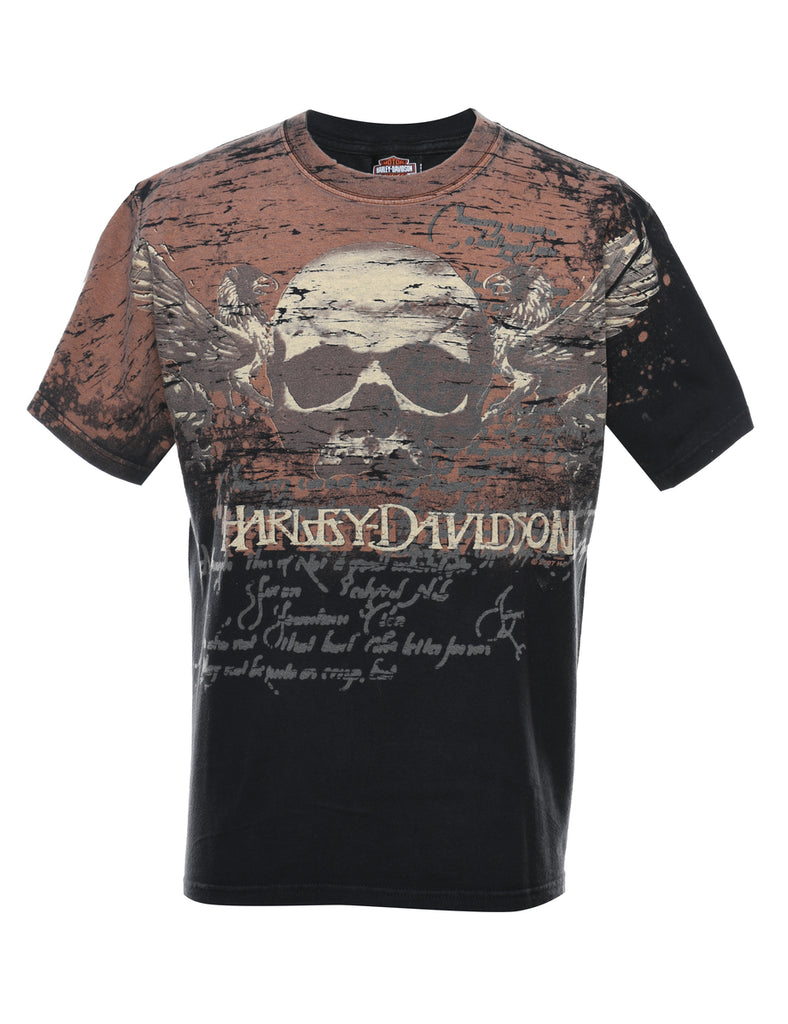 Harley Davidson Printed Black & Light Brown T-shirt - M