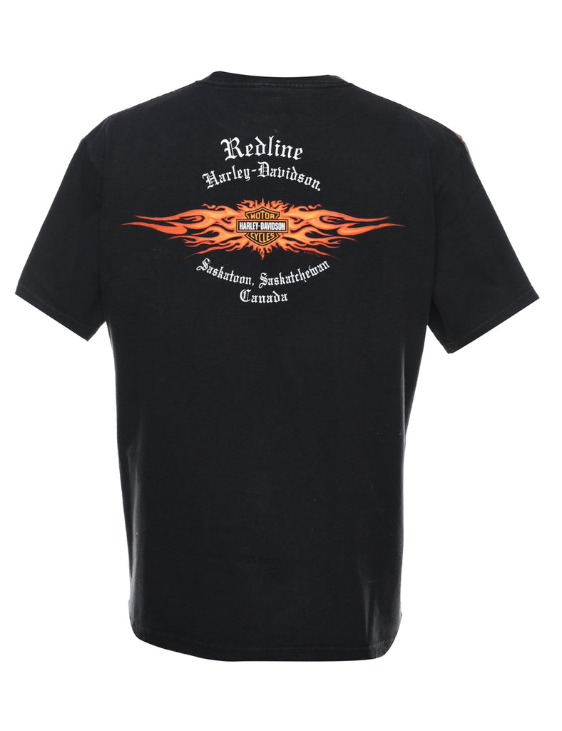 Harley Davidson Printed Black & Light Brown T-shirt - M