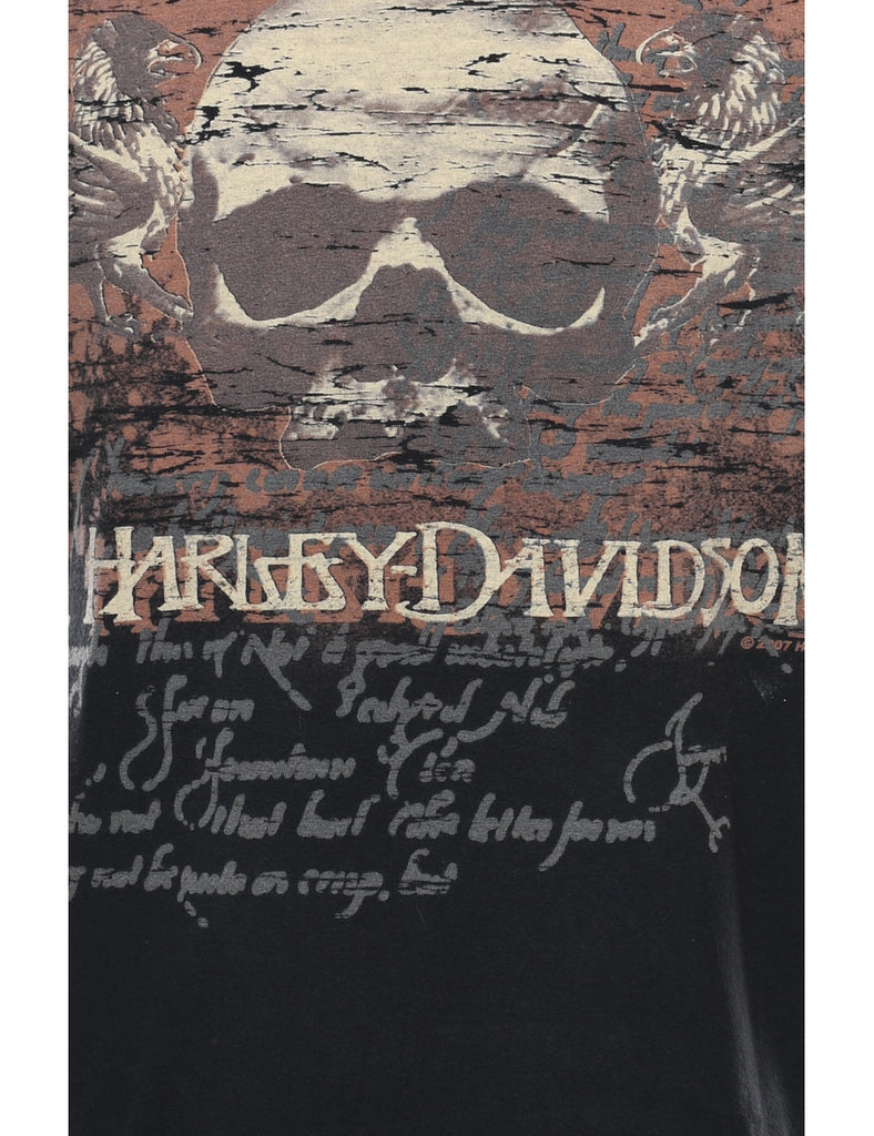 Harley Davidson Printed Black & Light Brown T-shirt - M