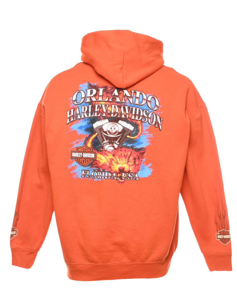 Unisex Harley Davidson Harley Davidson Printed Orange Hoodie Orange XL Beyond Retro