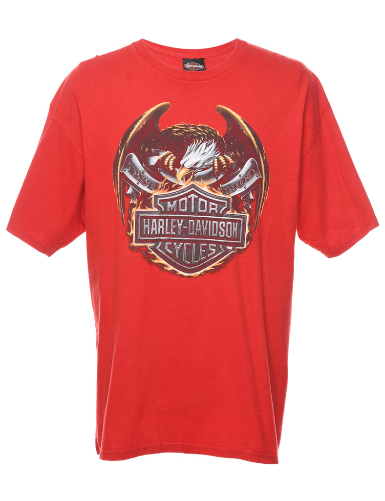 Harley Davidson Red Y2K Printed T-shirt - XL