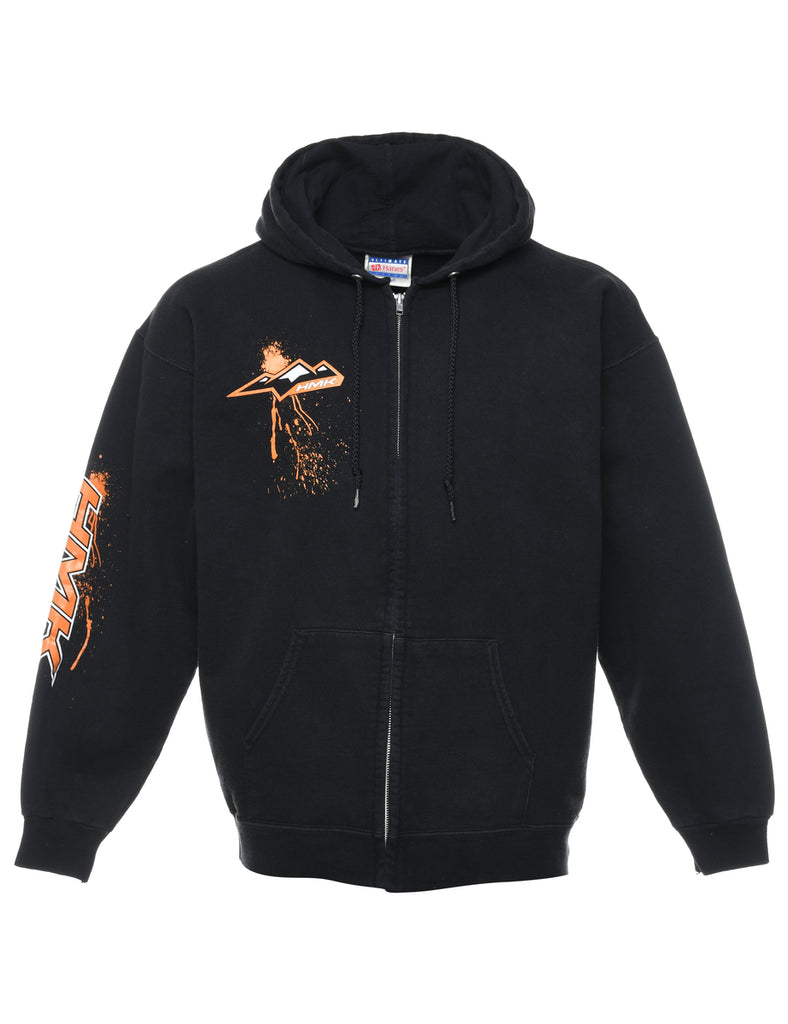 HMK Zip-Front Black & Orange Printed Hoodie - M