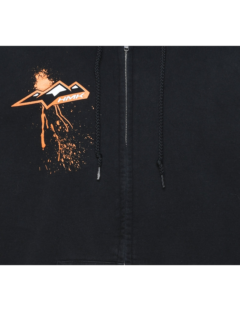 HMK Zip-Front Black & Orange Printed Hoodie - M