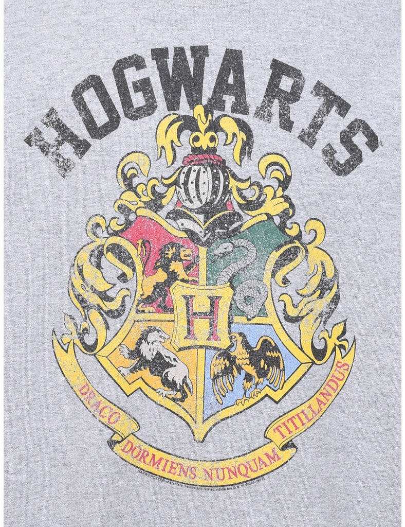 Hogwarts Printed Marl Grey Round Neck Sweatshirt - M