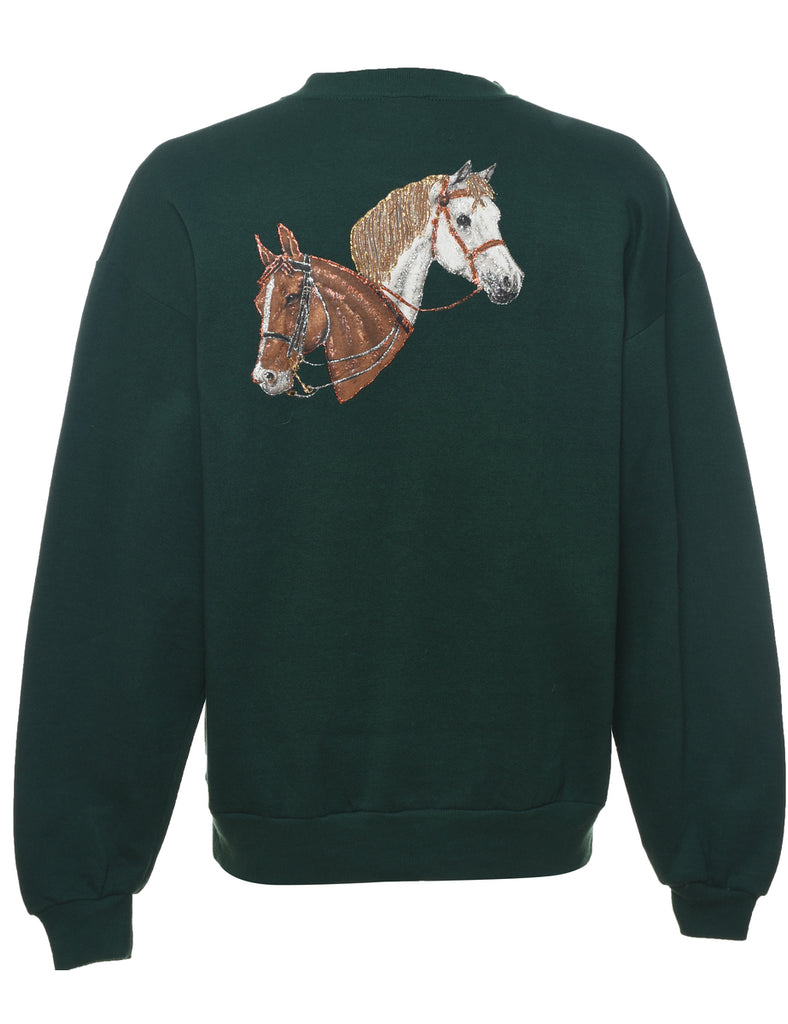 Horse Design Dark Green Sweatshirt - L