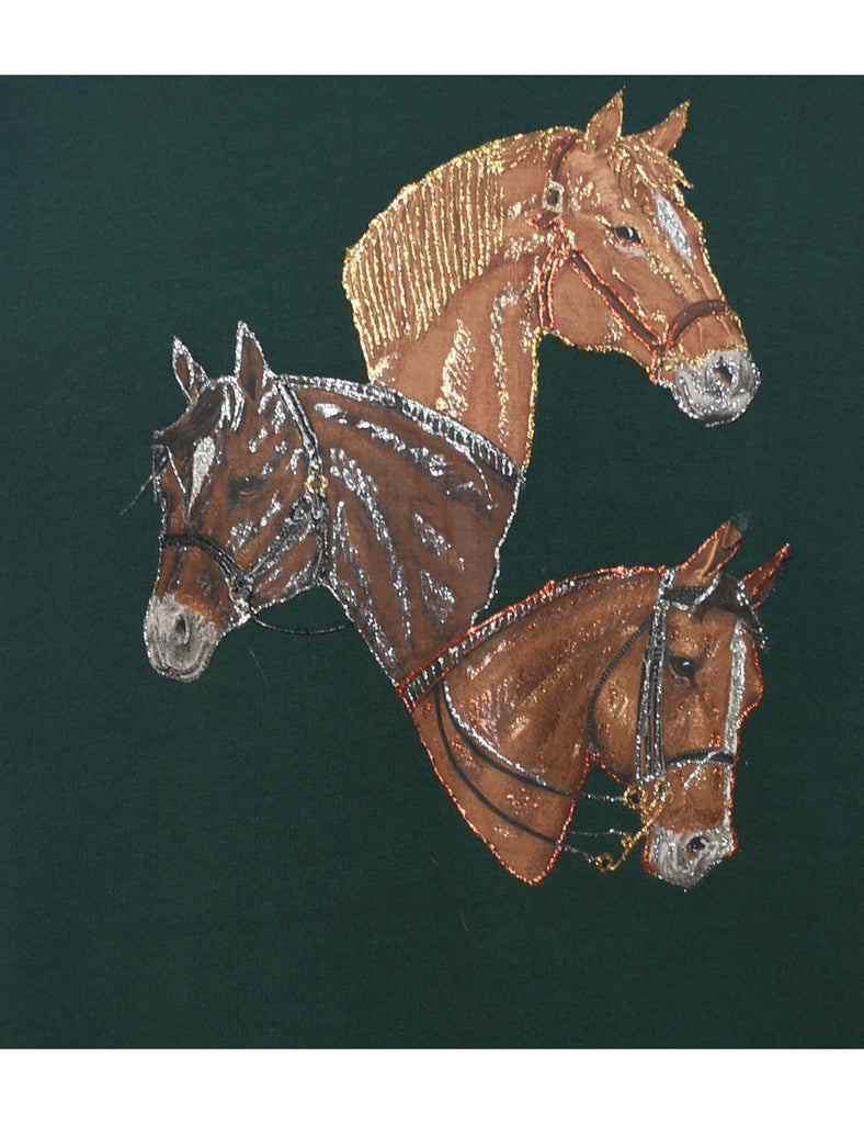 Horse Design Dark Green Sweatshirt - L